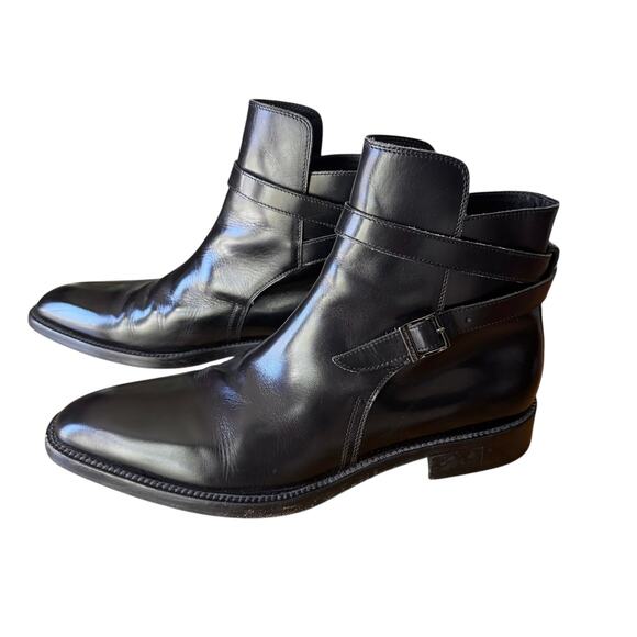 Hugo Boss Men's Jodhpur Style Leather Ankle Boots Black Made in Italy Size 9 - Picture 1 of 10